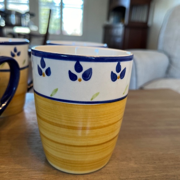 Set of Four (4) Color Strokes Blue Leaves Mugs; Home Collection - Picture 8 of 10